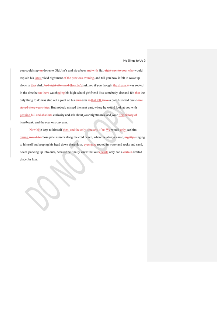 A PNG of my fiction editing sample for a first pass, page 2.