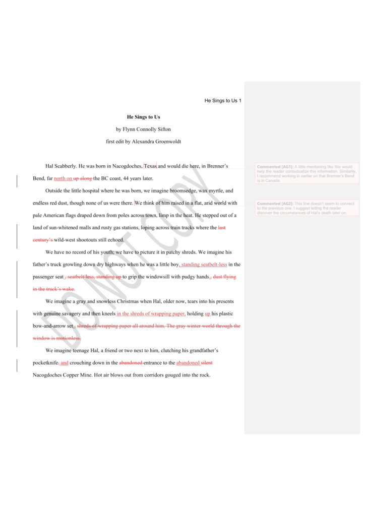 A PNG of the second edit on the fiction piece, page 1.